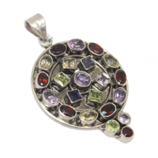 Sterling Silver 925 pendant multi precious semi precious gem stone women C 306